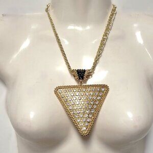 Gold and Crystal Triangular Pendant Bib Choker Necklace